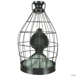 15" Animated Crow In Cage