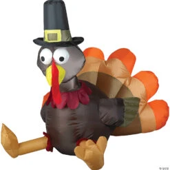 35" Blow-Up Inflatable Pilgrim Turkey With Built-In LED Lights Outdoor Yard Decoration