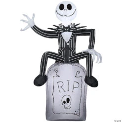 42" Blow Up Inflatable Nightmare Before Christmas Jack Skellington On Tombstone Outdoor Halloween Yard Decoration