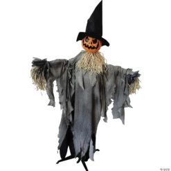 6' Scarecrow Pumpkin With Hat Animated Prop