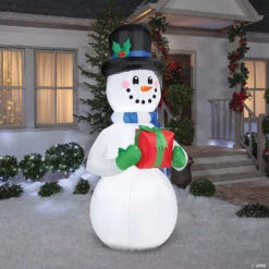 8 Ft. Blow-Up Inflatable Snowman With Present & Built-In LED Lights Outdoor Yard Decoration -Spooky Fun Sales Store 8 ft blow up inflatable snowman with present and built in led lights outdoor yard decorationss114274g a01