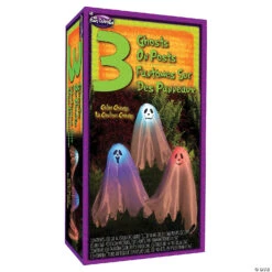 Color-Changing Ghosts On Posts Halloween Yard Decoration - 3 Pc. -Spooky Fun Sales Store color changing ghosts on posts halloween yard decoration 3 pcfw91696 a02