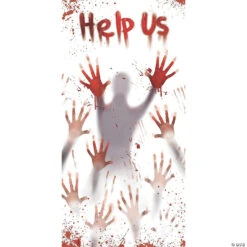Plastic Zombie Help Us Door Cover Halloween Décor