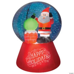Projection Airblown® Snow Globe Santa On Rooftop Scene In Snowflurry 66" Inflatable Christmas Outdoor Yard Decor