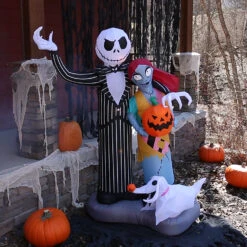 6 Ft. Blow-Up Inflatable Nightmare Before Christmas Jack, Sally & Zero With Built-In LED Lights Outdoor Yard Decoration -Spooky Fun Sales Store ss220951g t01