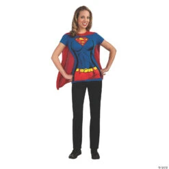 Women’s Supergirl™ Shirt Costume With Cape - Extra Large